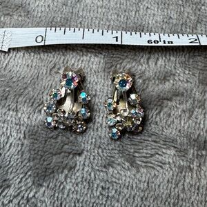 Vintage 50’s or 60’s Aurora Borealis Rhinestone Clip on Earrings